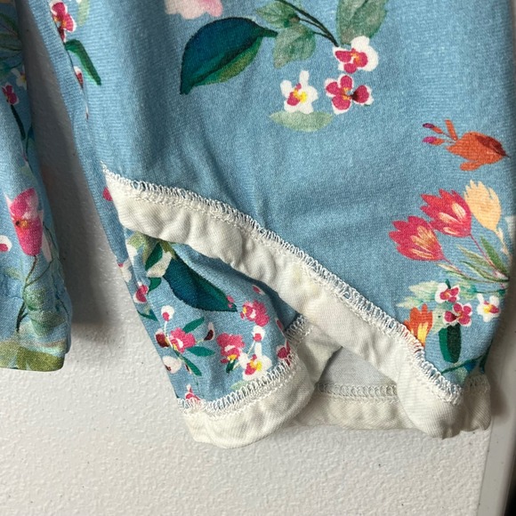 Garnet Hill M 100% Cotton Asian Wrap Pajama Set Blue Floral Long Sleeve Pants - Picture 12 of 15